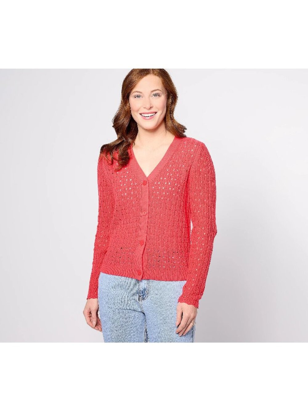 BEAUTIFUL by Lawrence Zarian Cardigan Small Novelty Stitch Hibiscus Pink Red NEW